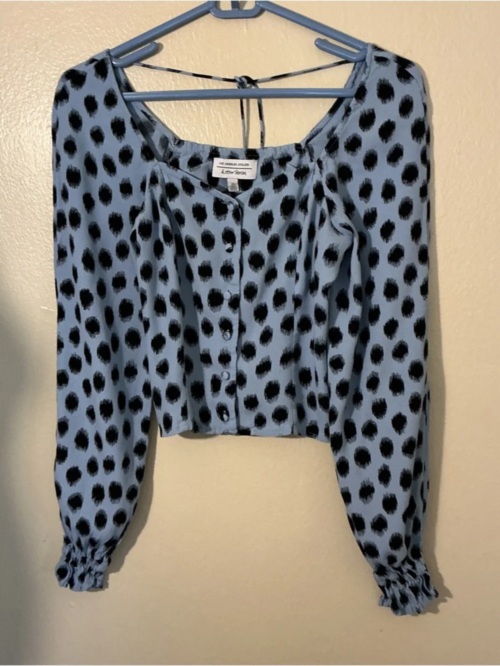 & Other Stories Blue and Black Polka Dot Button-Front Blouse - Picture 11 of 11